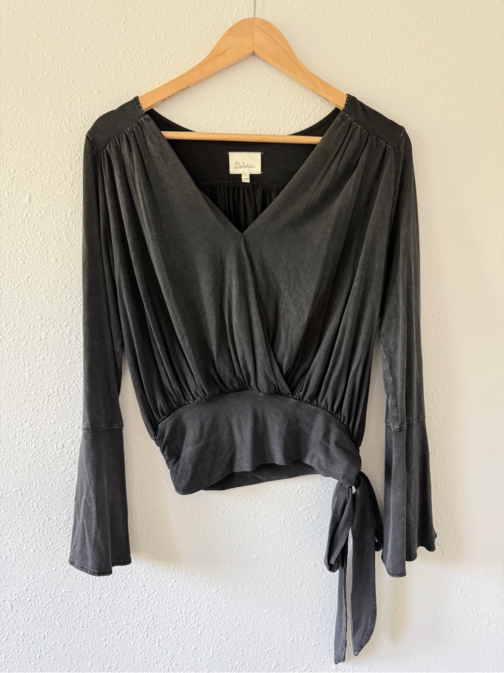 Deletta Anthropologie Sirpo Wrapped Pullover Black Whimsigoth Boho Top XS